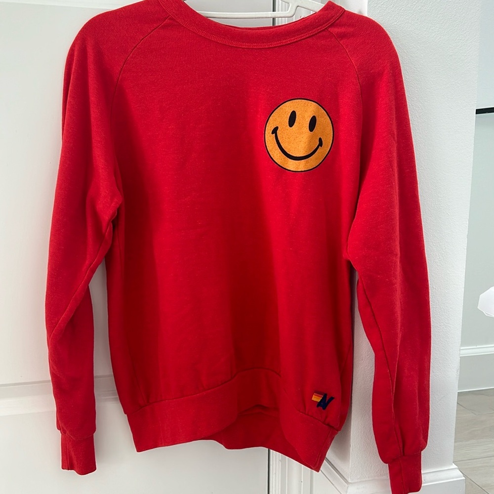 Aviator nation red smiley face crewneck